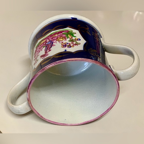19th Century Antique Gaudy Welsh Chinoiserie Pattern Double Handled Luster Mug - Picture 7 of 16